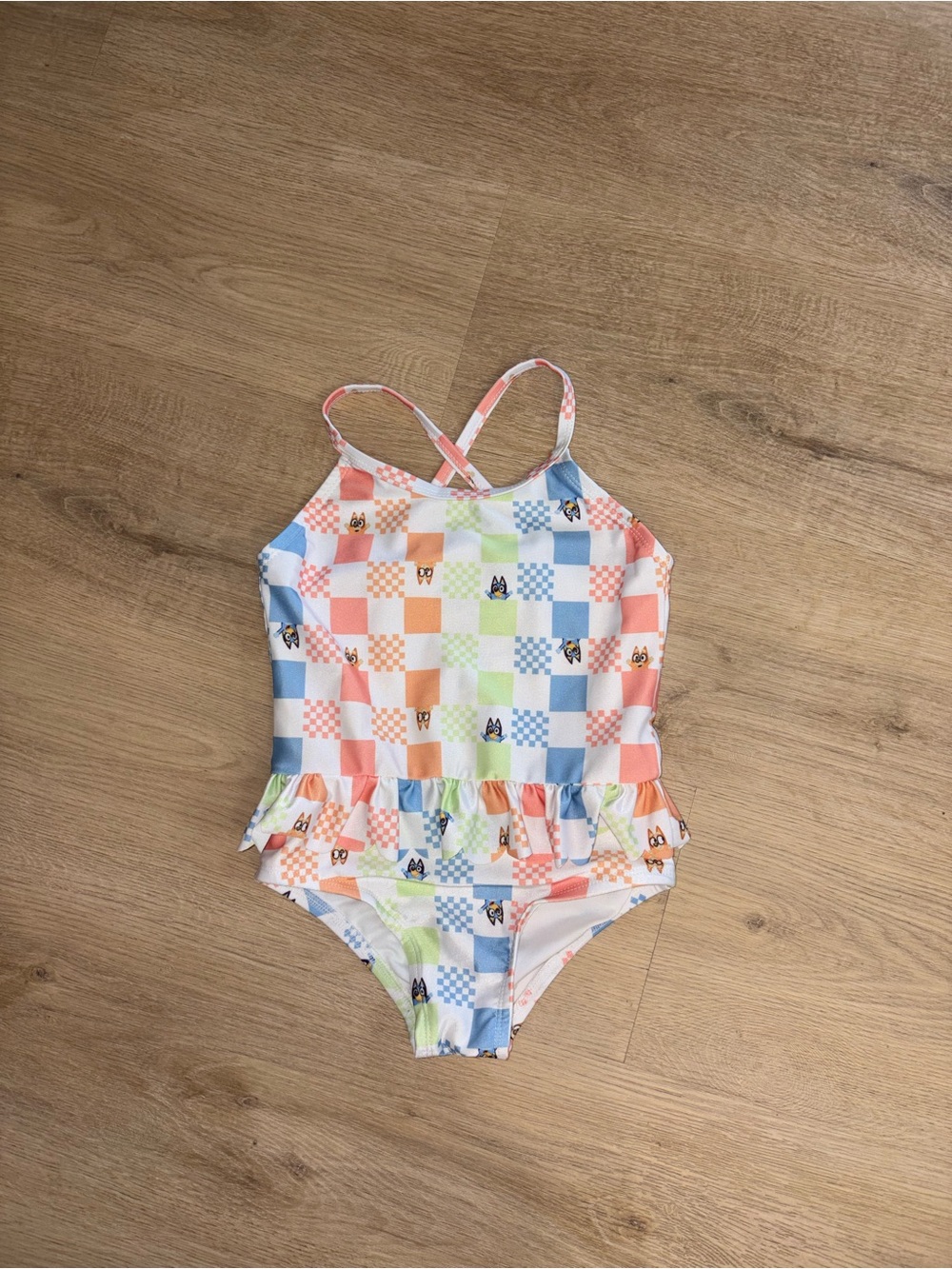 Girls Multi-Color Checkered Ruffle One-Piece Swimsuit
